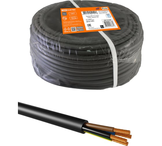 Провод ПВС TDM 4х1,5 ГОСТ 100м, черный SQ0118-0385 1