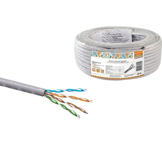 Кабель витая пара TDM народный U/UTP Cat 5e 4х2х24AWG CCA (25м) PVC, серый SQ0107-0113 1