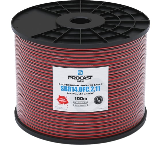 Акустический кабель PROCAST cable SBR 14.OFC.2,11.25, 14AWG 2x2,11mm2, красно-черный, 25 м НФ-00001762