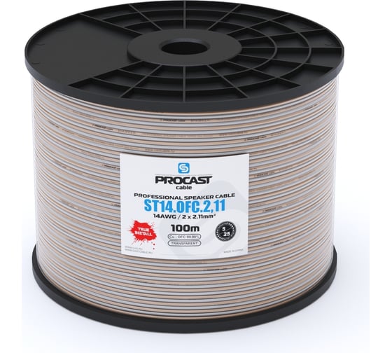 Акустический кабель PROCAST cable ST 14.OFC.2,11.15, 14AWG 2x2,11mm2, прозрачный, 15 м НФ-00001797