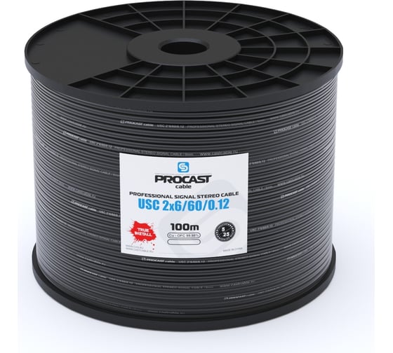Стерео сигнальный кабель PROCAST cable USC 2*6/60/0,12.5, D 2x6mm, черный, 5 м НФ-00001837