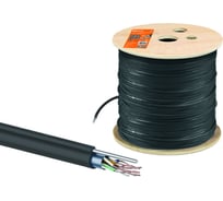 Кабель TDM ELECTRIC витая пара F/UTP Cat 5e 4x2х24AWG 305м solid, PE для наружной прокладки, черный, трос 1,2мм SQ0107-0108