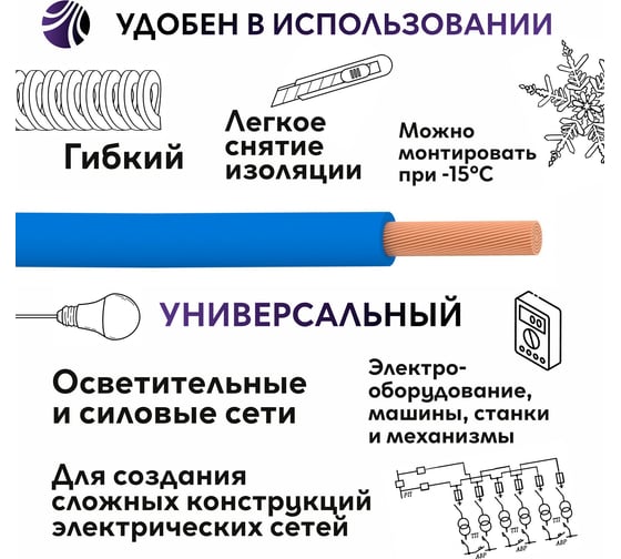 Провод ОРЕОЛ ПуГВ нг А LS 1х0,75 голубой 100м 00-00004242