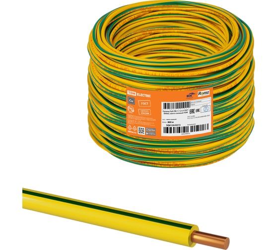 Провод ПуВ TDM ELECTRIC (ПВ-1) 1x1,0 ГОСТ (800м), желто-зеленый SQ0124-0213