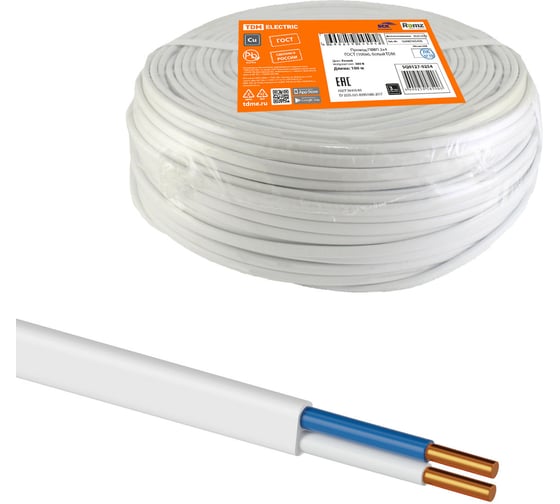Провод TDM ELECTRIC ПВВП, 2x4, ГОСТ, 100м, белый SQ0127-0254