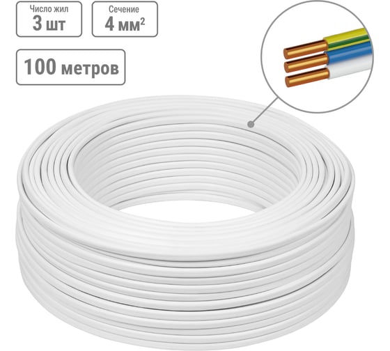 Провод TDM ELECTRIC ПВВП, 3x4, ГОСТ, 100м, белый SQ0127-0258