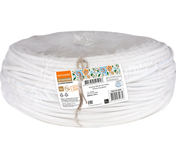 Провод TDM ELECTRIC ПВСмб 5х6 100м, белый Народный SQ0118-0940