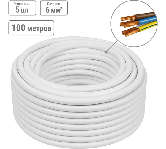 Провод TDM ELECTRIC ПВСмб 5х6 100м, белый Народный SQ0118-0940 1