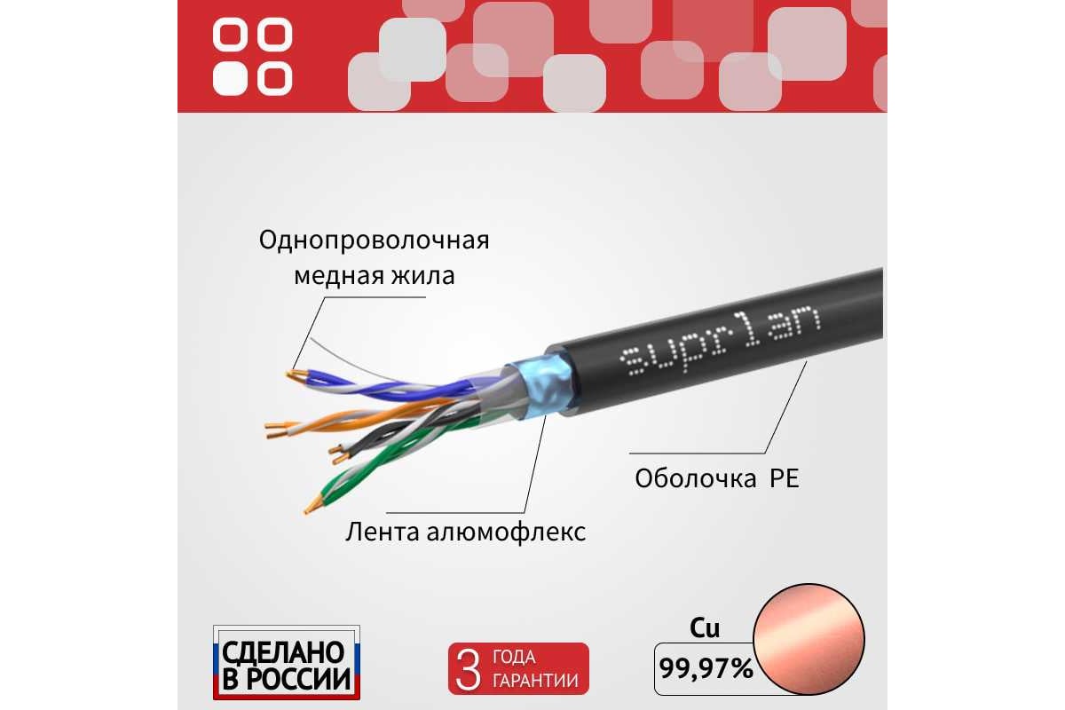 Сетевой интернет кабель витая пара SUPRLAN медный экранированный ...