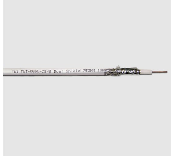 Коаксиальный кабель TWT RG6U 75Ом CCS оплетка AL48*0.12мм ПВХ белый 100м на кат. RG6U-CS48/1-WH