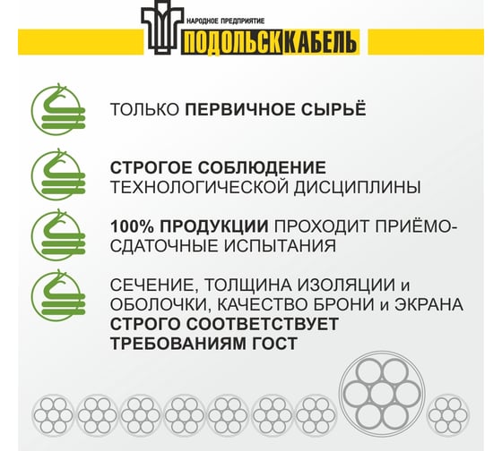 Силовой кабель Подольсккабель ВВГнгА 3x1,5 N,PE 100 метров ГОСТ 029240335-100