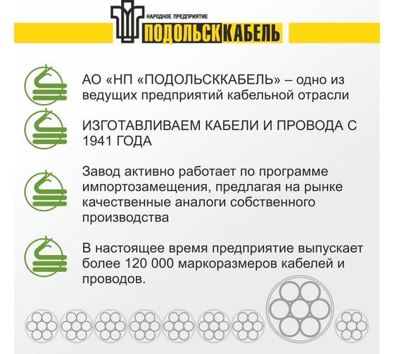 Силовой кабель Подольсккабель ВВГнгА 3x1,5 N,PE 100 метров ГОСТ 029240335-100