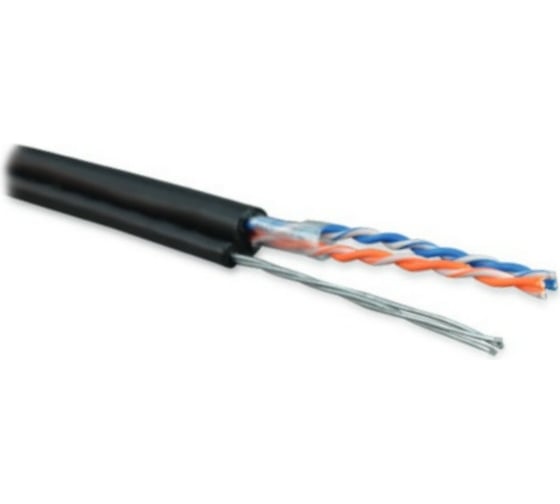 Кабель витая пара Hyperline UUTP2-C5-S24-SW-OUT-PE-BK-500 (500 м) неэкранированная U/UTP, категория 5, 2 пары (24 AWG), одножильный (solid), с металлическим тросом, внешний, PE, -40C– +60C, 