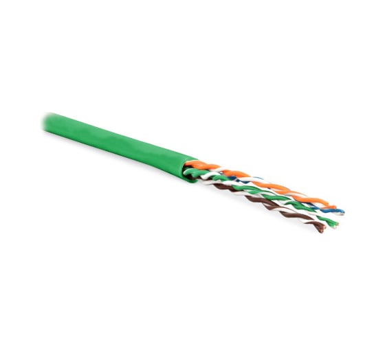 Кабель витая пара Hyperline UUTP4-C5E-P24-IN-PVC-GN-305 (305 м) неэкранированная U/UTP, категория 5e, 4 пары (24 AWG), многожильный (patсh), PVC, -20C – +75C, зеленый 236309