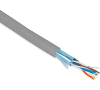 Экранированный кабель витая пара Hyperline FUTP4-C5E-P26-IN-PVC-GY-305 (305 м) F/UTP, категории 5e, 4 пары (26 AWG), многожильный (patch), экран - фольга, PVC, –20C – +75C, серый 236281