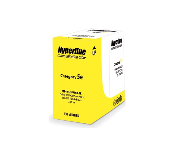 Экранированный кабель витая пара Hyperline FUTP4-C5E-P26-IN-PVC-RD-305 (305 м) F/UTP, категории 5e, 4 пары (26 AWG), многожильный (patch), экран - фольга, PVC, –20C– +75C, красный 236284