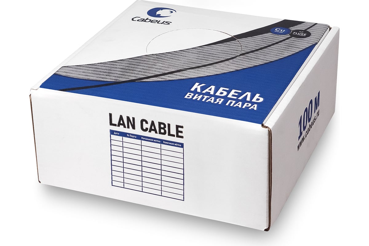 Кабель витая пара UTP (U/UTP) Cabeus категория 5e, 4 пары (24 AWG ...