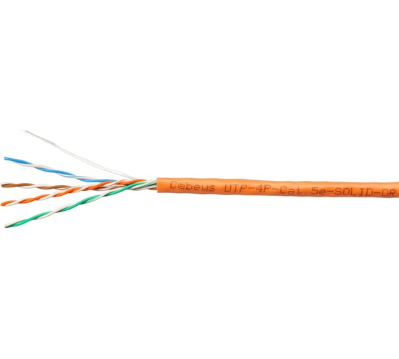 Кабель витая пара UTP (U/UTP) Cabeus категория 5e, 4 пары (24 AWG), одножильный, оранжевый (цена за 1м) UTP-4P-Cat.5e-SOLID-OR-100