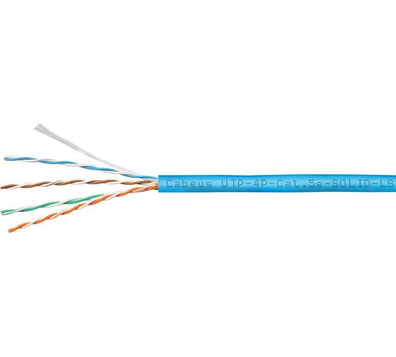 Кабель витая пара UTP (U/UTP) Cabeus категория 5e, 4 пары (24 AWG), одножильный, синий, LSZH, нг(А)-HF UTP-4P-Cat.5e-SOLID-LSZH-BL-100
