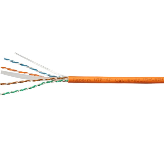 Кабель витая пара UTP (U/UTP) Cabeus категория 6, 4 пары (23 AWG), одножильный, LSZH, нг(А)-HF, оранжевый UTP-4P-Cat.6-SOLID-LSZH-100