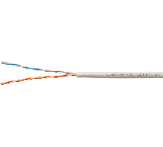 Кабель витая пара UTP (U/UTP) Cabeus категория 5e, 2 пары 0,48 мм (24 AWG), одножильный, LSZH нг(А)-HF, серый (500 м) UTP-2P-Cat.5e-SOLID-LSZH-GY-LIGHT-500