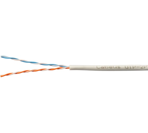 Кабель витая пара UTP (U/UTP) Cabeus категория 5e, 2 пары 0,48 мм (24 AWG), одножильный, LSZH нг(А)-HF, серый (500 м) UTP-2P-Cat.5e-SOLID-LSZH-GY-LIGHT-500