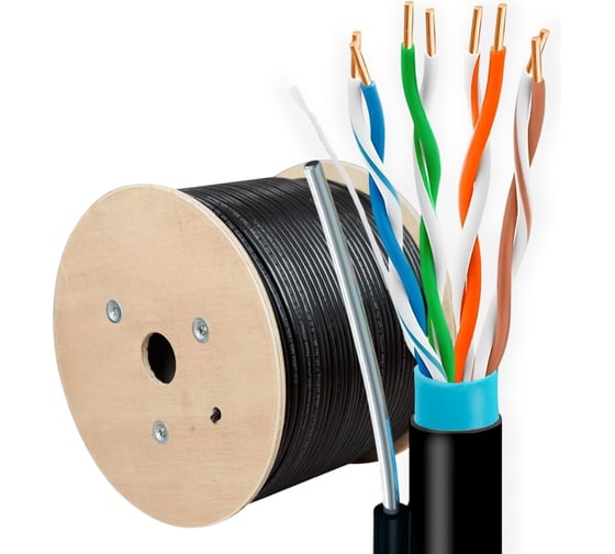 Кабель витая пара 5Bites express utp/solid/5e/24awg/copper/pvc+pe/black/outdoor/msgr/drum/305m US5525-305BPE-M 1
