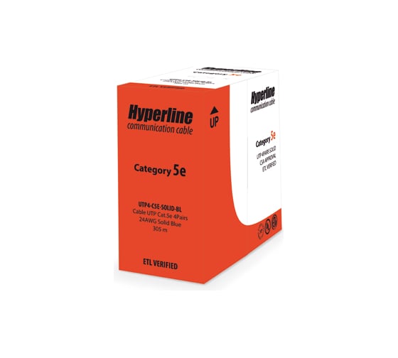 Кабель витая пара 305м Hyperline UUTP4-C5E-S24-IN-PVC-BL 42011