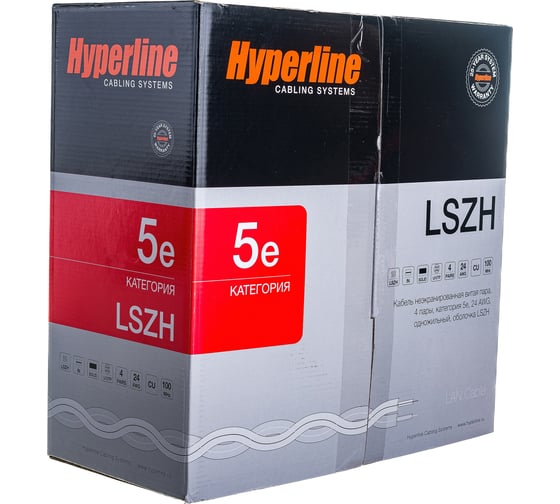 Кабель витая пара 305м Hyperline UUTP4-C5E-S24-IN-LSZH-OR 46858