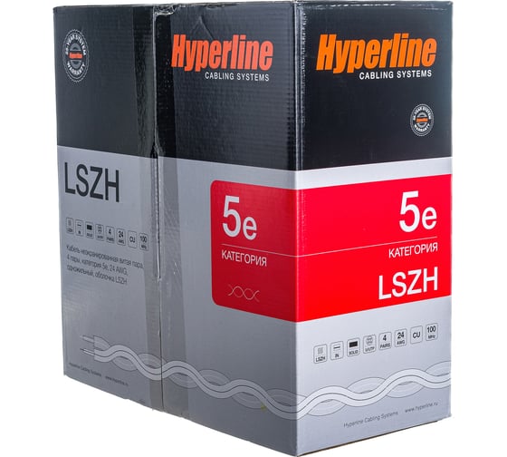 Кабель витая пара 305м Hyperline UUTP4-C5E-S24-IN-LSZH-OR 46858