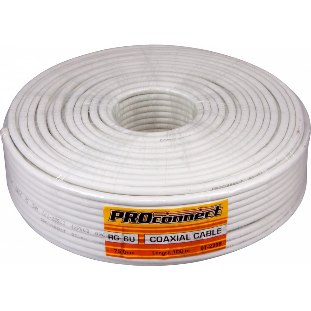 Кабель RG-6U+Cu, 48%, 75 Ом, 100м, белый PROCONNECT 01-2206 - выгодная ...