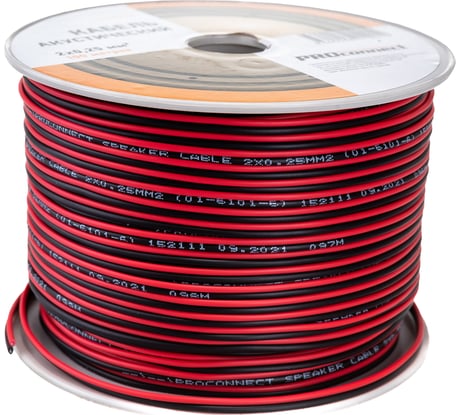 Акустический кабель 2х0.25 кв.мм, красно-черный, 100м PROCONNECT 01-6101-6