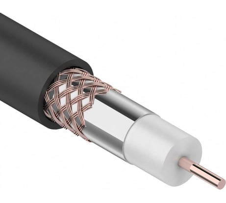 Кабель коаксиальный REXANT RG-6U+CU 64 процента 75 Ом 100 м черный (OUTDOOR) 01-2222