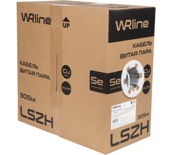Кабель витая пара WRline WR-FTP-4P-C5E-LSZH-GY экранированный F/UTP, категория 5e, 4 пары (0,50 мм), одножильный, внутренний, LSZH, нг(A)-HF, серый, 305 м 505752