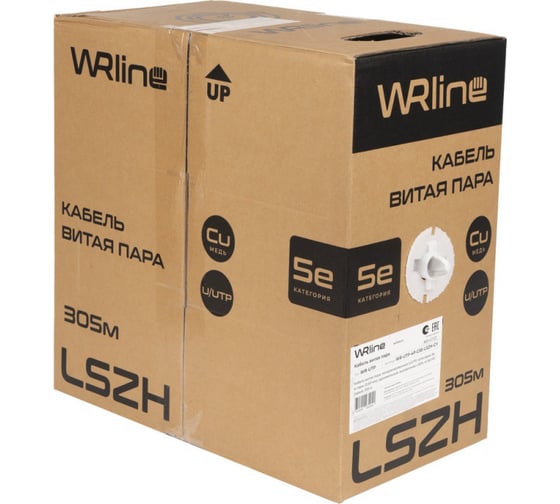 Кабель витая пара WRline WR-UTP-4P-C5E-LSZH-GY неэкранированный U/UTP, категория 5e, 4 пары (0,50 мм), одножильный, внутренний, LSZH, нг(A)-HF, серый, 305 м 505750