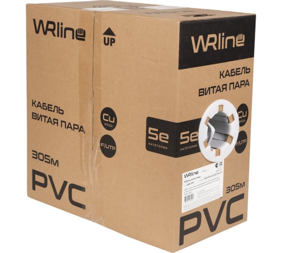 Кабель витая пара WRline WR-FTP-4P-C5E-PVC-GY экранированный F/UTP, категория 5e, 4 пары (0,50 мм), одножильный, внутренний, PVC нг(А)-LS, серый, 305 м 505751