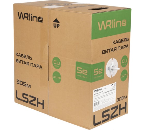 Кабель WRline UTP 4PR PREMIUM 24 AWG CAT5e 305м внутренний серый 505756