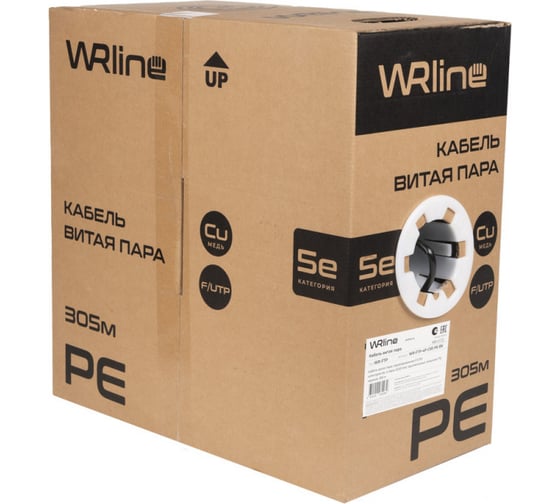 Кабель витая пара WRline WR-FTP-4P-C5E-PE-BK экранированный F/UTP, категория 5e, 4 пары (0,50 мм), одножильный, внешний, PE, черный, 305 м 505754