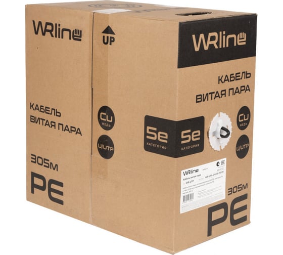 Кабель витая пара WRline WR-UTP-4P-C5E-PE-BK неэкранированный U/UTP, категория 5e, 4 пары (0,50 мм), одножильный, внешний, PE, черный, 305 м 505753