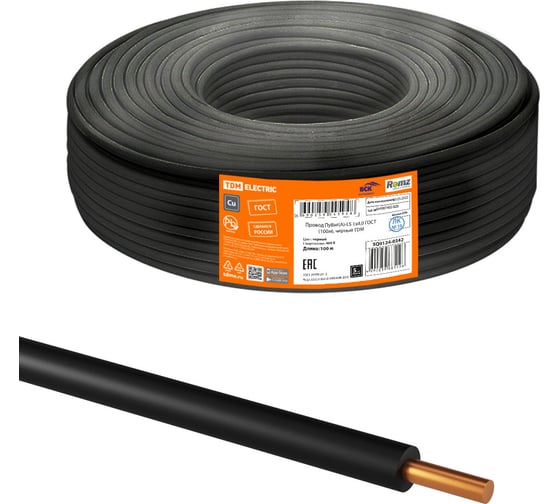 Провод TDM ПуВнг(А)-LS 1x4,0 ГОСТ (100м), черный SQ0124-0342 1