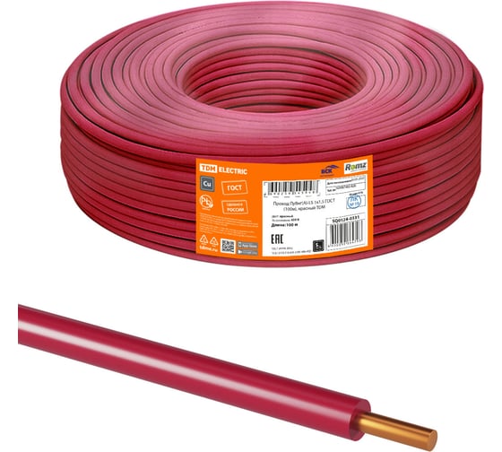 Провод TDM ПуВнг(А)-LS 1x1,5 ГОСТ (100м), красный SQ0124-0331