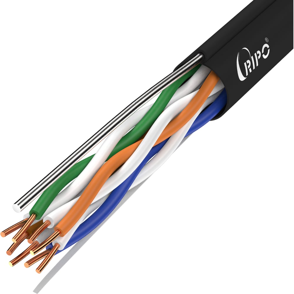 Витая пара Ripo u/utp4 cat5e 24awg pe cca с тросом, черный, 0,5мм, 305м ...