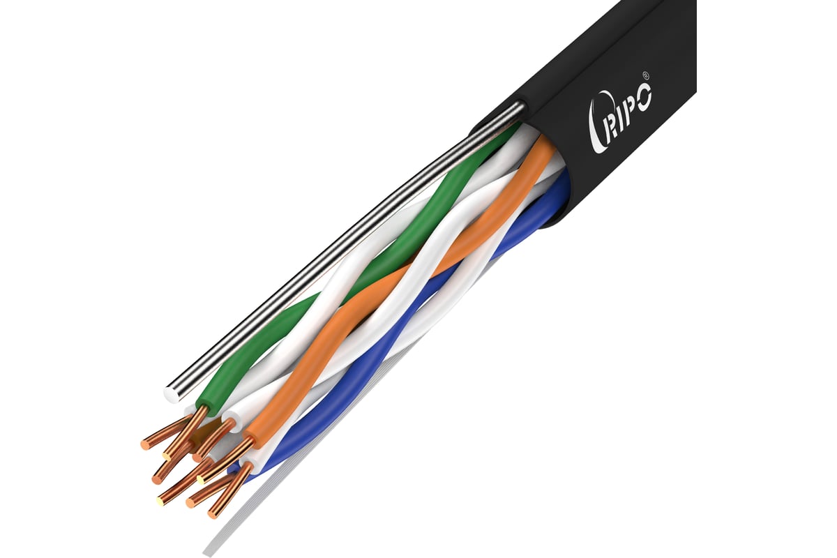 Витая пара Ripo u/utp4 cat5e 24awg pe cca с тросом, черный, 0,5мм, 305м ...