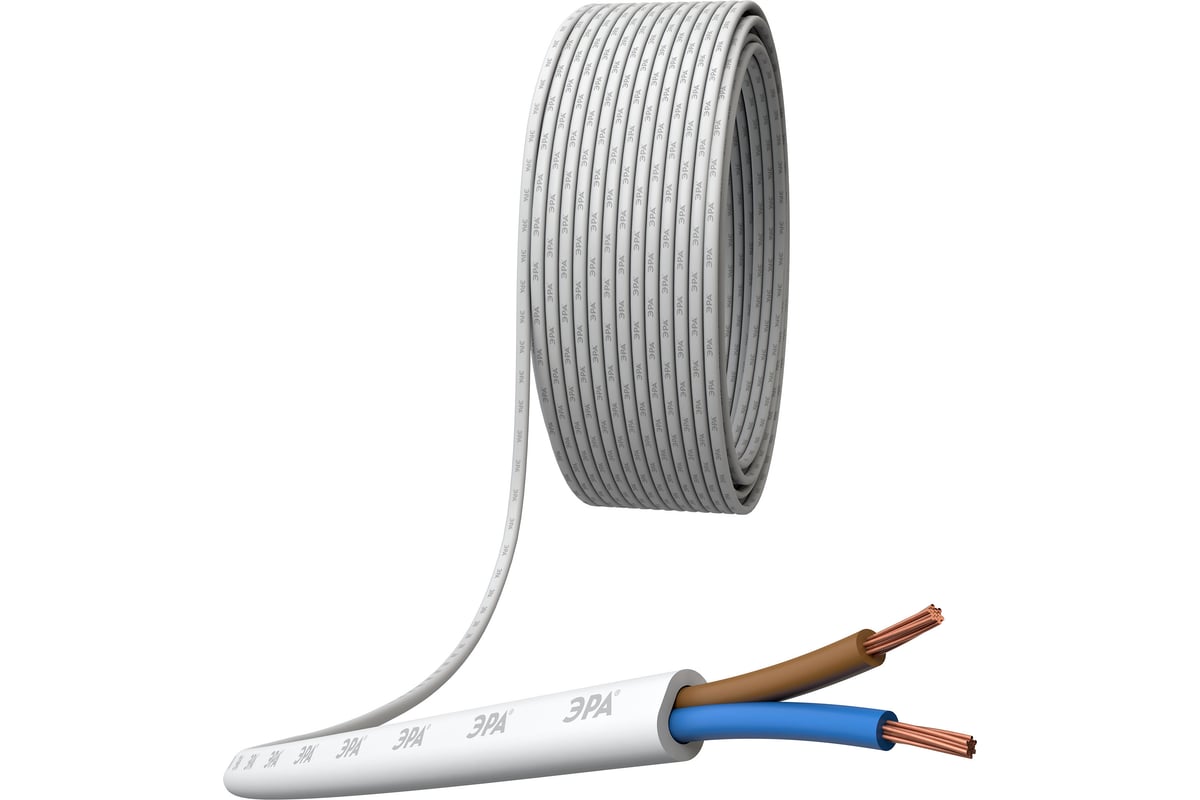 Провод ЭРА ШВВП 2x0,75 мм2, 20м, белый Б0058842 - выгодная цена, отзывы ...