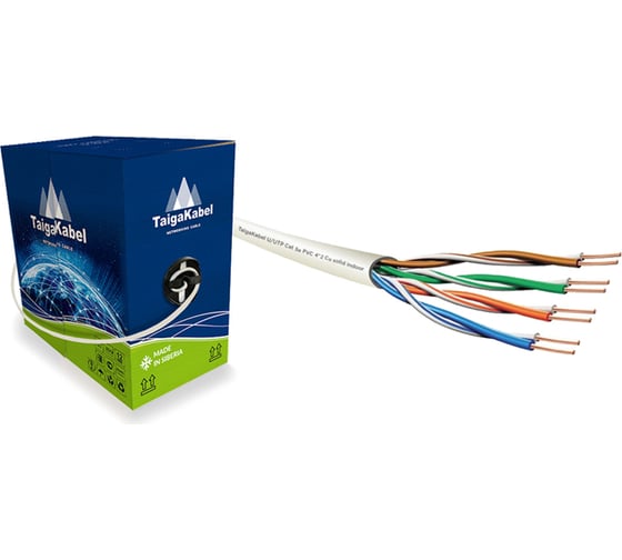 Кабель ООО ТайгаКабель TaigaKabel U/UTP, cat 5е, PVC, 4x2х0,51, Cu, Solid, INDOOR, Серый, 305м 00000328