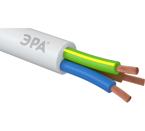 Провод ЭРА ПВС 3x2,5 мм2, 5м, белый Б0058830