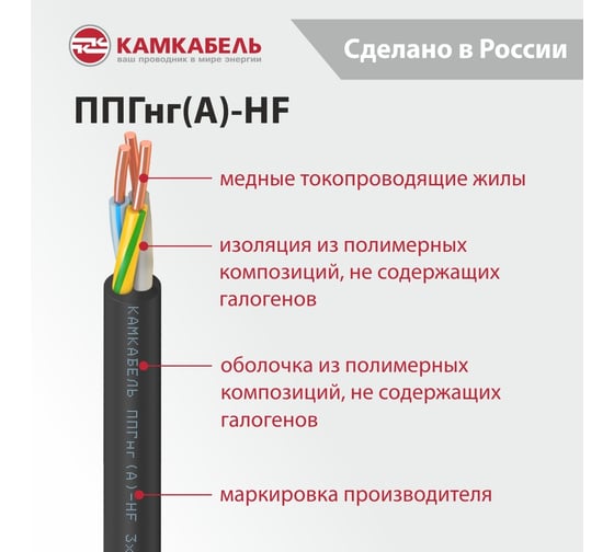 Кабель ППГнг(А)-HF Камкабель 3x2,5 100м 11Б7330HG00070J0100М
