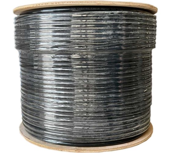 Коаксиальный кабель TWIST rg-11u, 75 ом (ccs, оплетка 96 нитей al), наружный, с тросом, черный, 305м, катушка TWCS-COAX-RG11-SR/305