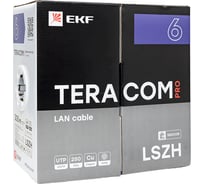 Кабель витая пара EKF TERACOM pro cat.6 u/utp 4 пары solid 23awg оболочка lszh нг(а)-hf, цвет серый, упаковка 305м TRP-6UTP-04LSH-GY-IN3