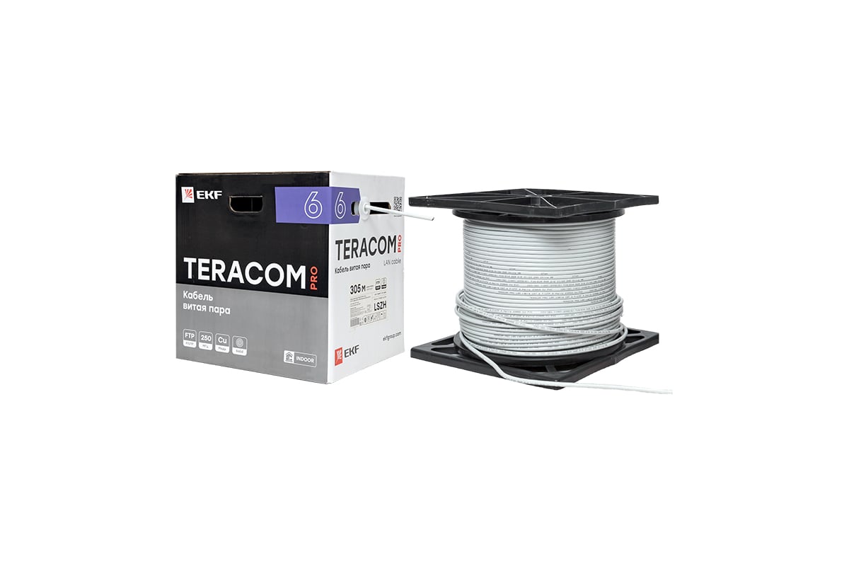 Кабель витая пара EKF TERACOM pro cat.6 f/utp 4 пары solid 23awg оболочка  lszh нг(а)-hf, цвет серый, упаковка 305м TRP-6FTP-04LSH-GY-IN3 - выгодная  цена, отзывы, характеристики, фото - купить в Москве и РФ